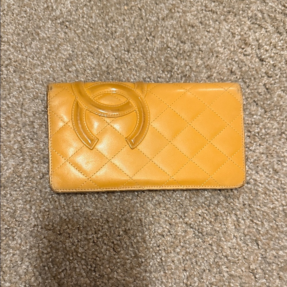 Chanel Cambon Yellow Quilted Women's Wallet + Box